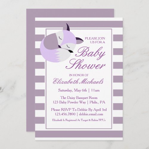Purple Baby Shower Fox Invitation