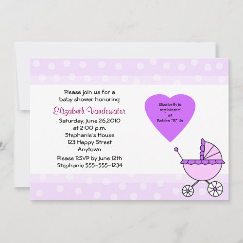 Purple Baby Shower Invitation Carriage Invitation