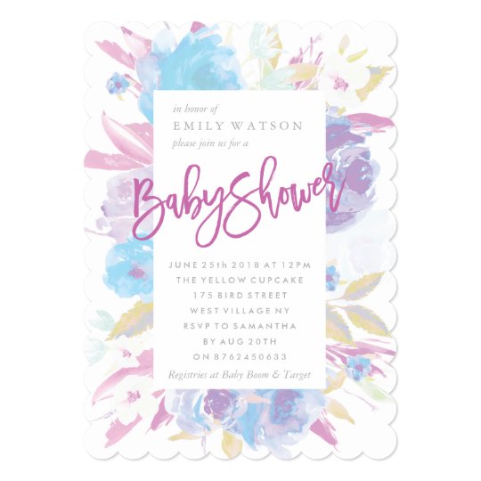 Purple Baby Shower Invitation Floral Watercolor