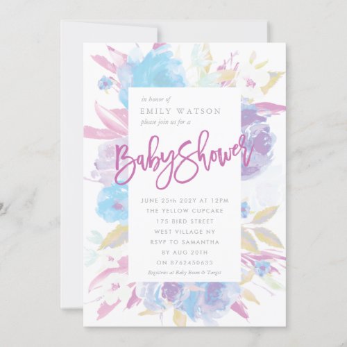 Purple Baby Shower Invitation Floral Watercolor