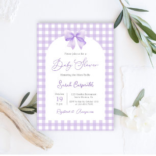 Purple Baby Shower invitation with bow