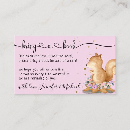 Purple Baby Shower Party Squirrel Bring a book Enclosure Card