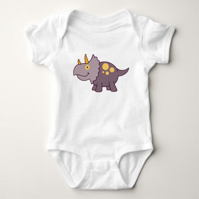 Purple Baby Triceratops Dinosaur Baby One-Piece Bodysuit (Front)