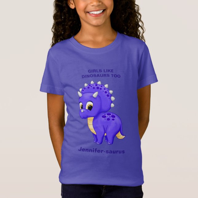 Purple Baby Triceratops Girls Like Dinosaurs Too T-Shirt (Front)