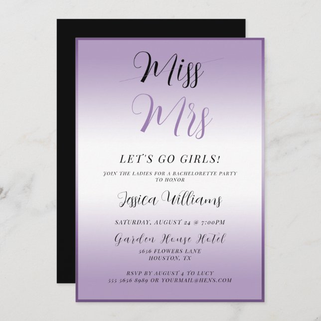 Purple Bachelorette Invitation (Front/Back)