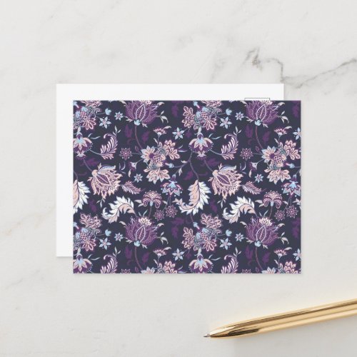 Purple Background Big Floral Seamless Pattern Announcement Postcard