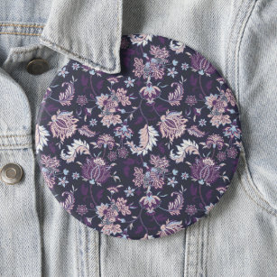 Purple Background Big Floral Seamless Pattern Button