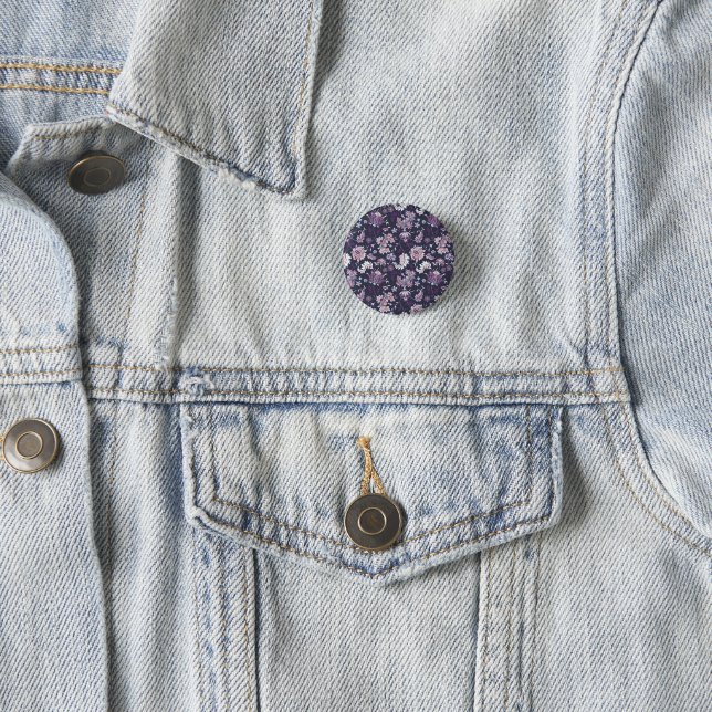 Purple Background Big Floral Seamless Pattern Button (In Situ)