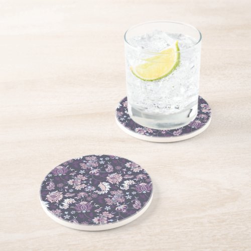 Purple Background Big Floral Seamless Pattern Coaster