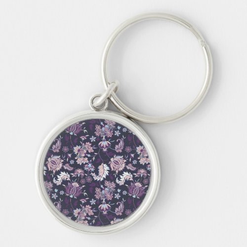 Purple Background Big Floral Seamless Pattern Keychain