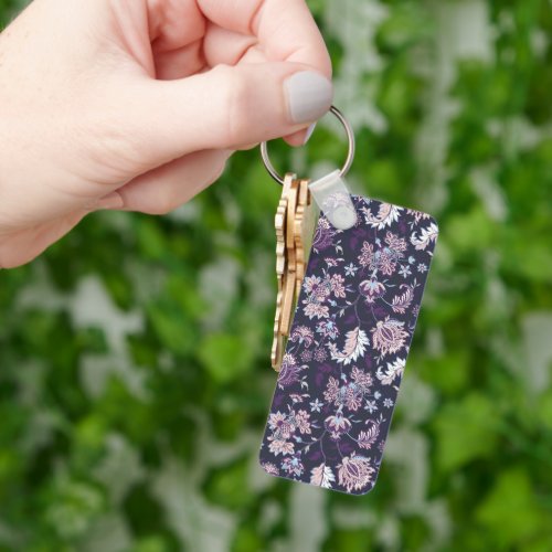 Purple Background Big Floral Seamless Pattern Keychain