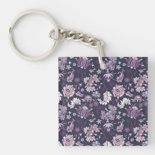 Purple Background Big Floral Seamless Pattern Keychain