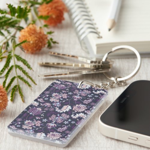 Purple Background Big Floral Seamless Pattern Keychain