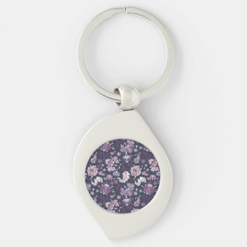 Purple Background Big Floral Seamless Pattern Keychain