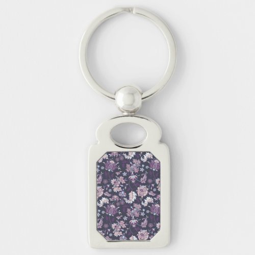 Purple Background Big Floral Seamless Pattern Keychain