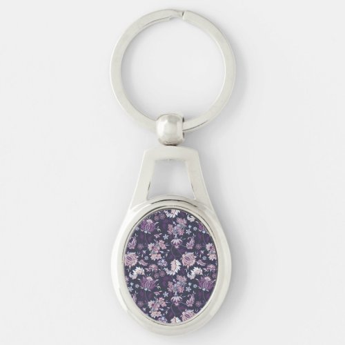 Purple Background Big Floral Seamless Pattern Keychain