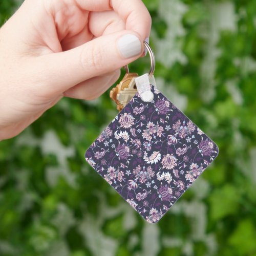 Purple Background Big Floral Seamless Pattern Keychain