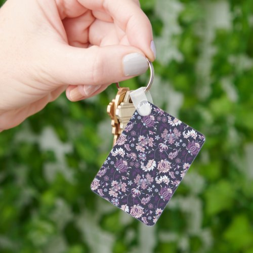 Purple Background Big Floral Seamless Pattern Keychain