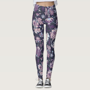 Purple Background Big Floral Seamless Pattern Leggings