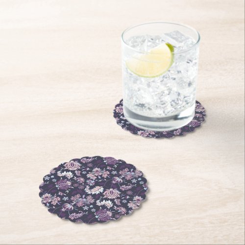 Purple Background Big Floral Seamless Pattern Paper Coaster