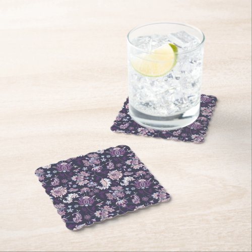 Purple Background Big Floral Seamless Pattern Paper Coaster
