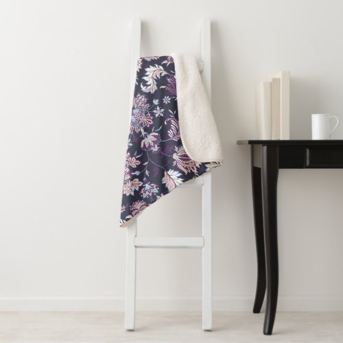 Purple Background Big Floral Seamless Pattern Sherpa Blanket