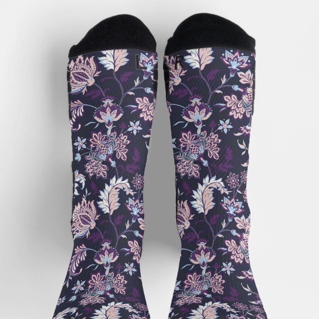 Purple Background Big Floral Seamless Pattern Socks (Top)