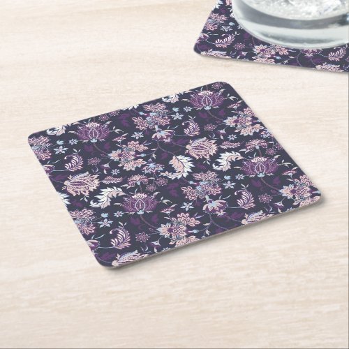 Purple Background Big Floral Seamless Pattern Square Paper Coaster