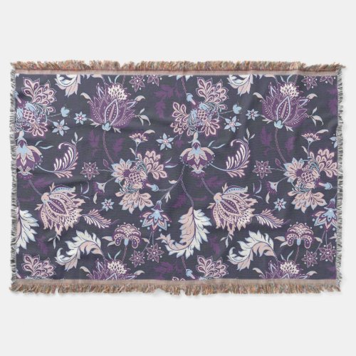 Purple Background Big Floral Seamless Pattern Throw Blanket