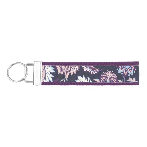 Purple Background Big Floral Seamless Pattern Wrist Keychain