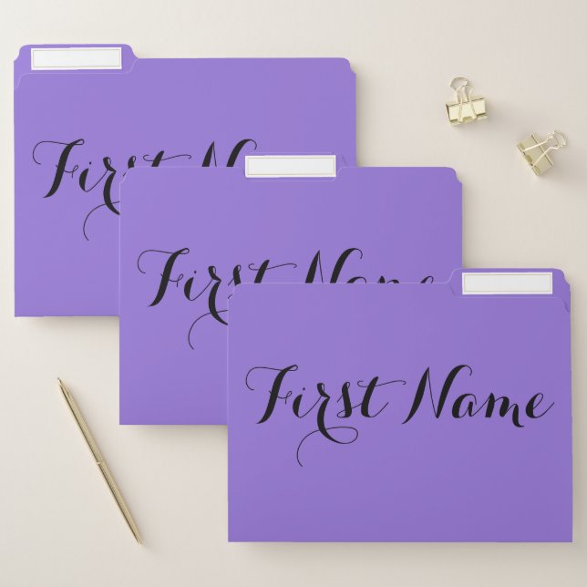 Purple Background + Black Script-Like Custom Name File Folder (Set)