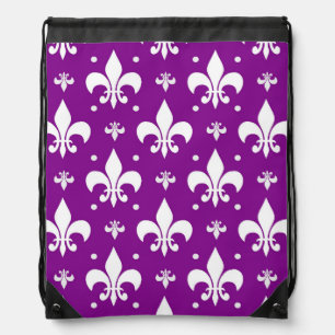 Purple Background Fleur-de-lis Pattern Design Drawstring Bag