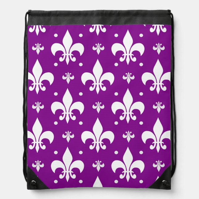 Purple Background Fleur-de-lis Pattern Design  Drawstring Bag (Front)