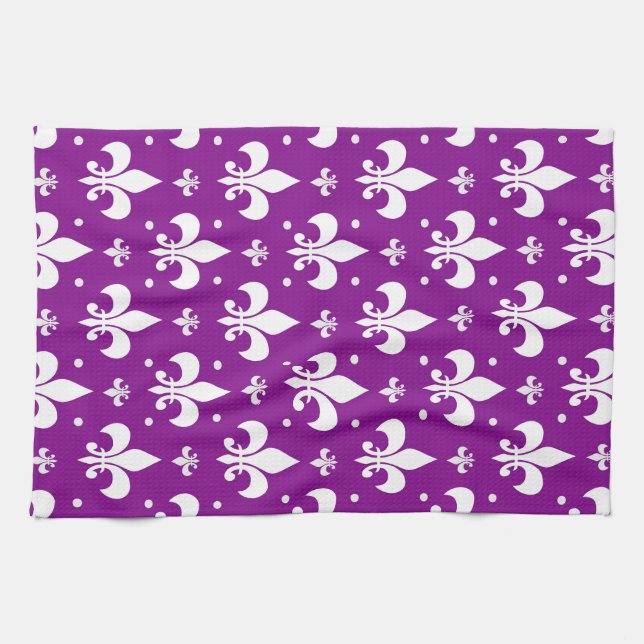 Purple Background Fleur-de-lis Pattern Design  Kitchen Towel (Horizontal)