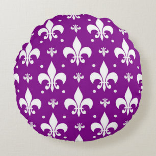Purple Background Fleur-de-lis Pattern Design  Round Pillow