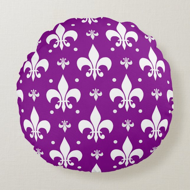 Purple Background Fleur-de-lis Pattern Design  Round Pillow (Front)