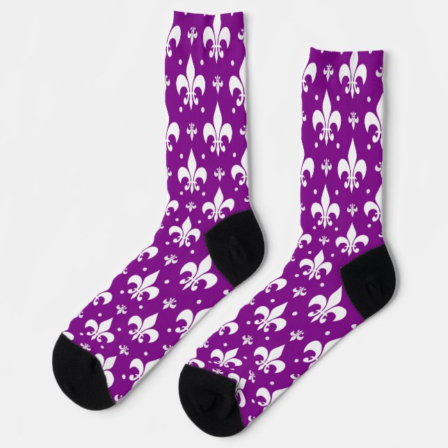 Purple Background Fleur-de-lis Pattern Design  Socks (Left)