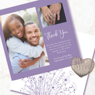 Purple Background Minimal Wedding Thank You Card