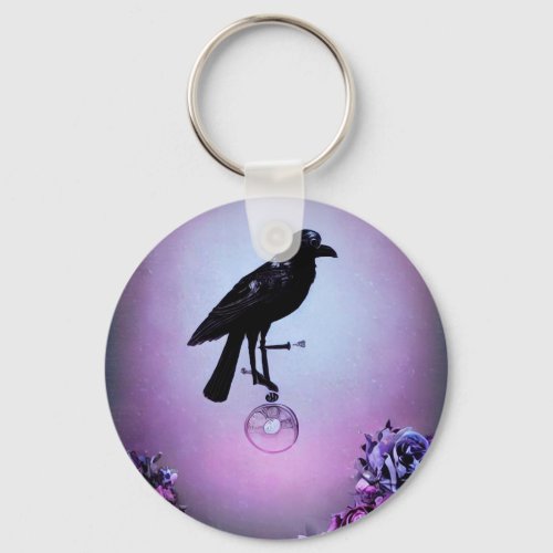 Purple Background Raven Keychain