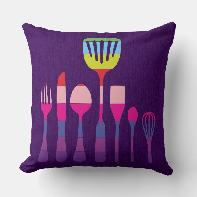 Purple Background Retro Kitchen Cooking #4 Throw Pillow (Front)