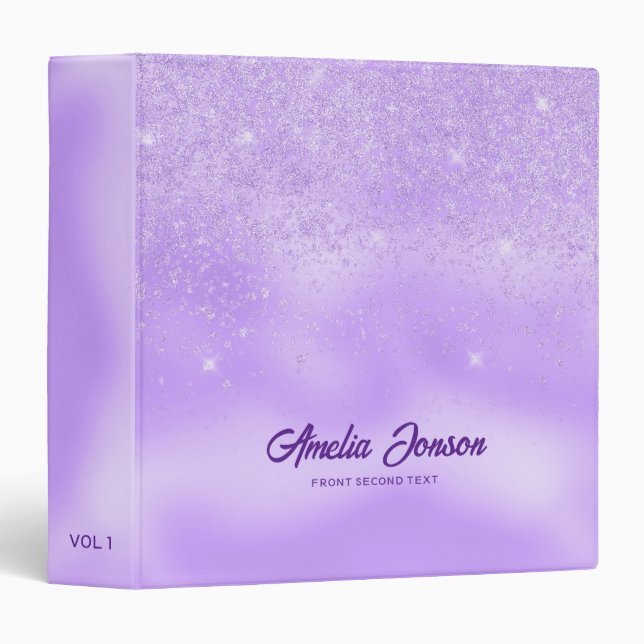 Purple Background & Sparkle Glitter  3 Ring Binder (Front/Spine)