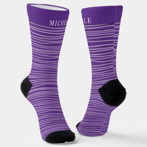 Purple Background White Lines Striped Custom Name  Socks