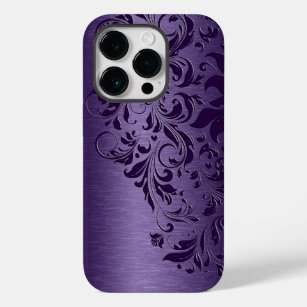 Purple Background With Deep Purple Floral Lace Case-Mate iPhone 14 Pro Case