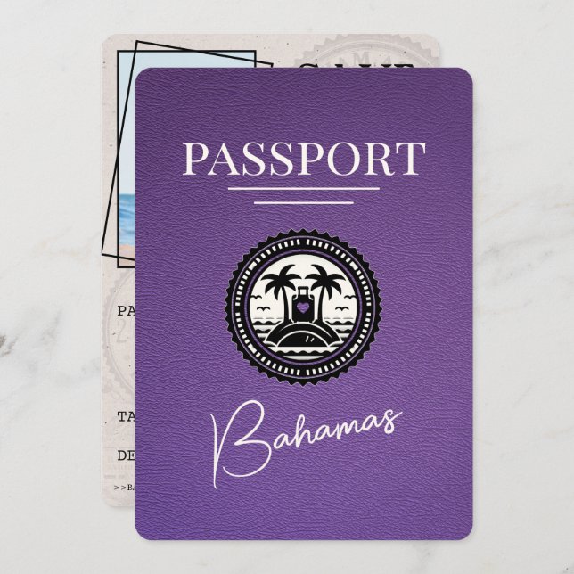 Purple Bahamas Passport Save The Date (Front/Back)
