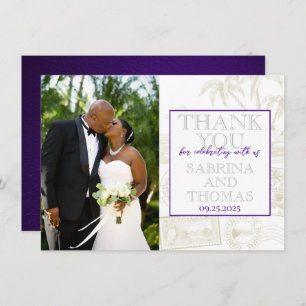Purple Bahamas Wedding Photo Thank You