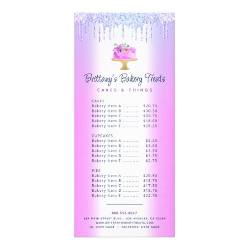 Purple Bakery Cake Glitter Drips Pastry Chef Menu