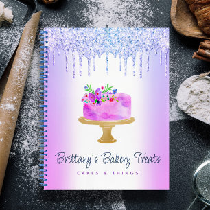 Purple Bakery Cake Glitter Drips Pastry Dessert Notebook