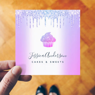 Purple Bakery Cupcake Pastry Chef Glitter Drips Square Business Card
