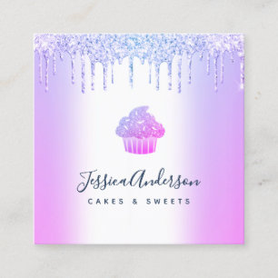 Purple Bakery Cupcake Pastry Chef Glitter Drips Square Business Card
