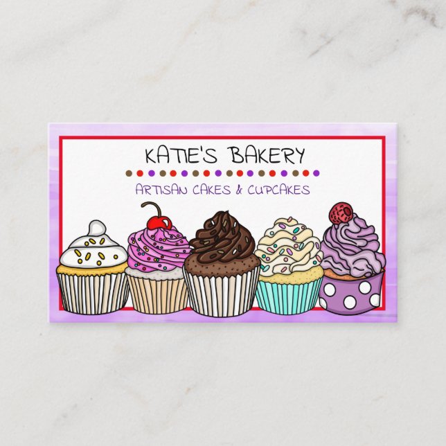 Purple Bakery | Cute Whimsical Cupcakes  Business Card (Front)